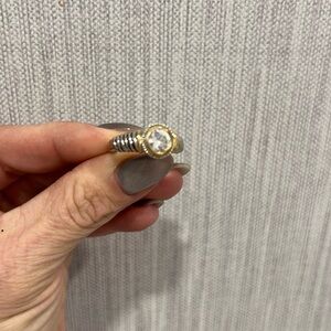 925 Silver & 14K GOLD Vintage Cubic Zirconia Twist Band Ring Sz 7